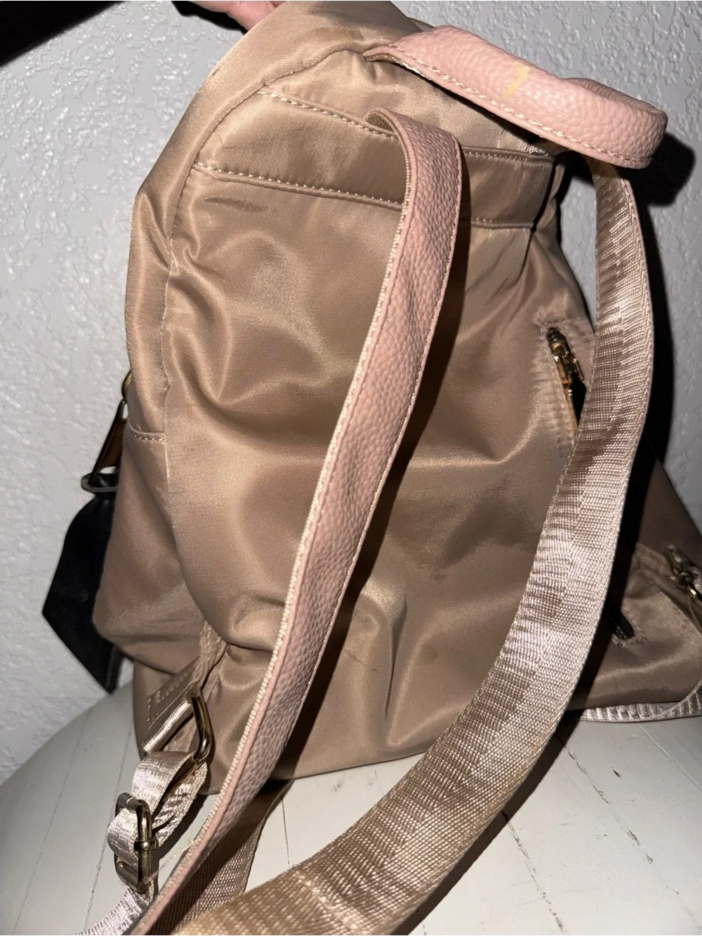 Satin Mini Backpack in Light Taupe - Everyday Chic